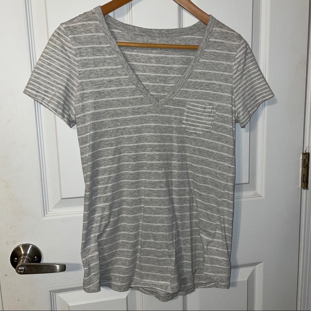 Gray Striped v-neck t-shirt - Picture 2 of 4